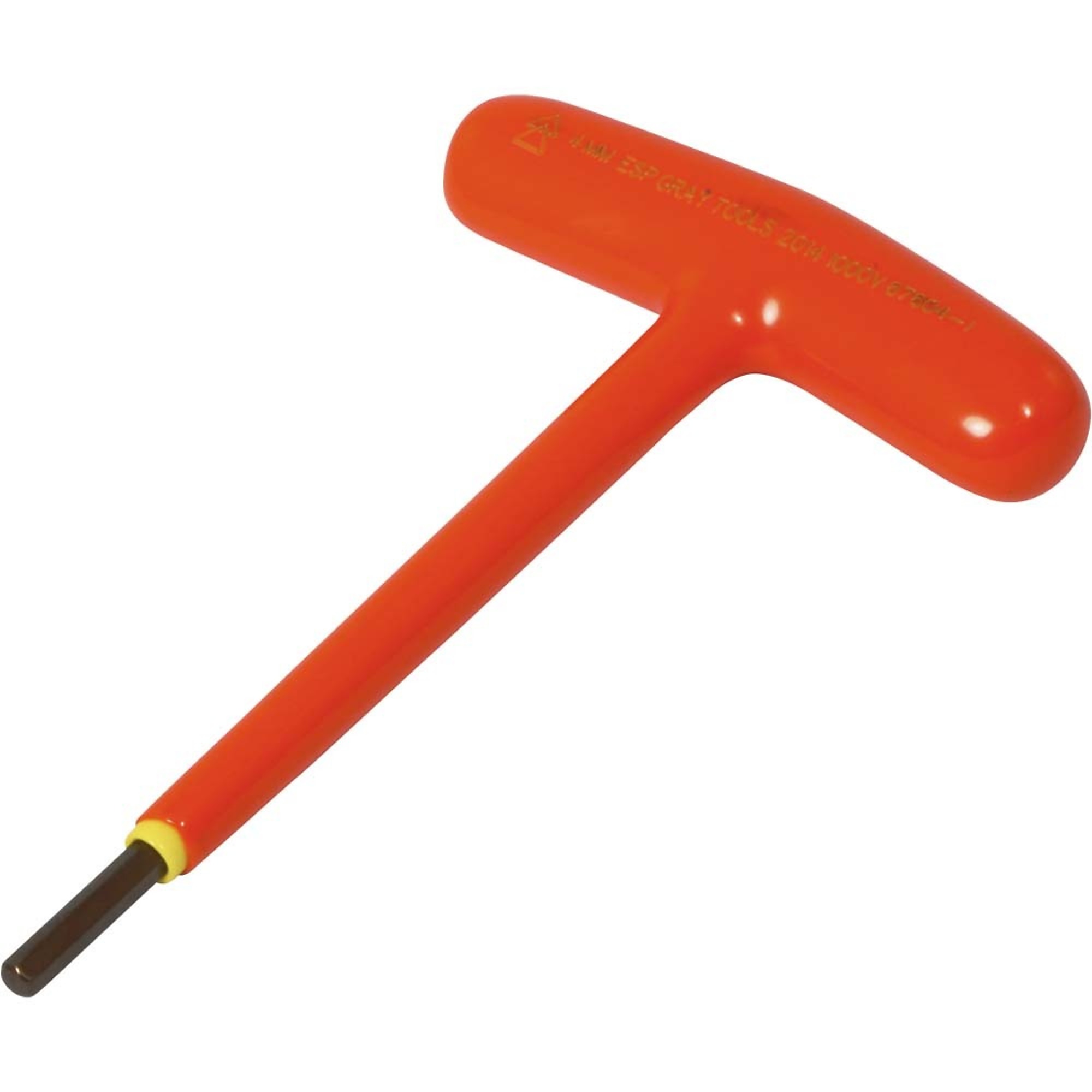 Gray Tools, 4mm T-handle S2 Hex Key, 1000V Insulated, Pieces (qty.) 1 Model# 67604-I